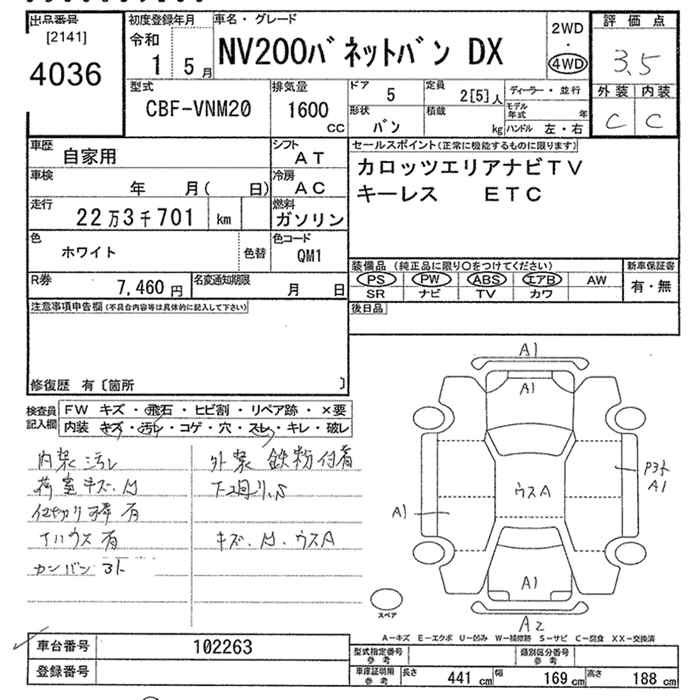Аукционный лист NISSAN NV200 2019