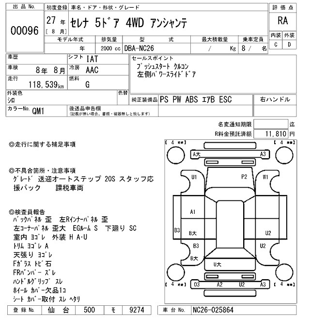 Аукционный лист NISSAN SERENA 2015