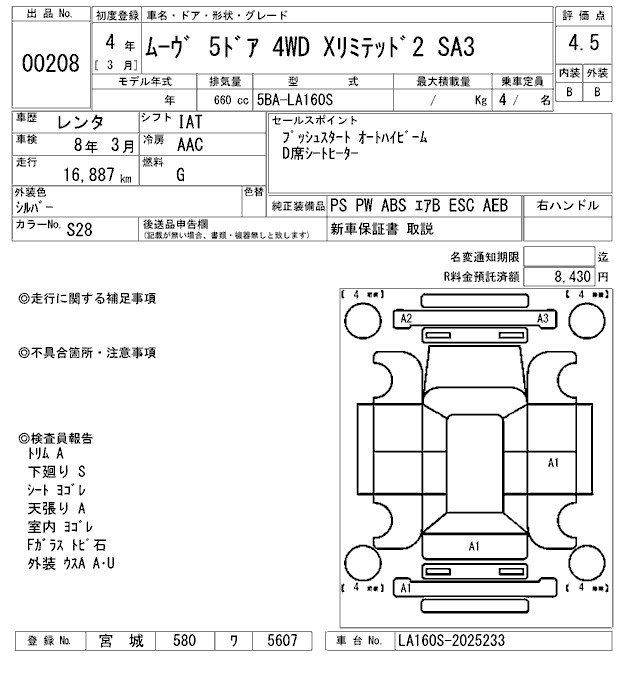 Аукционный лист DAIHATSU MOVE 2022