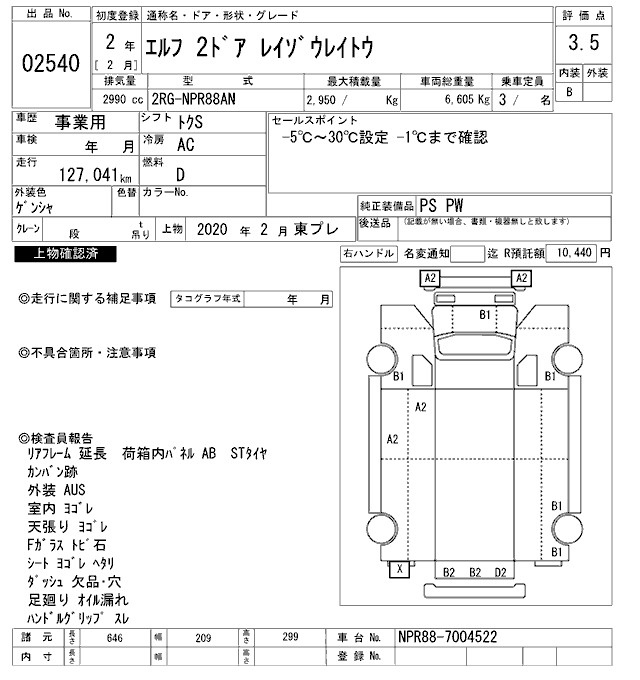 Аукционный лист ISUZU ELF 2020