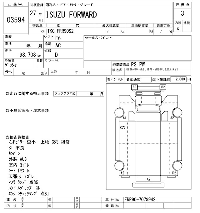 Аукционный лист ISUZU FORWARD 2015