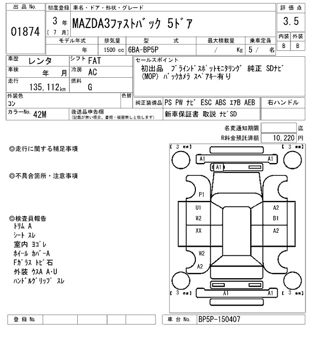 Аукционный лист MAZDA MAZDA3 2021