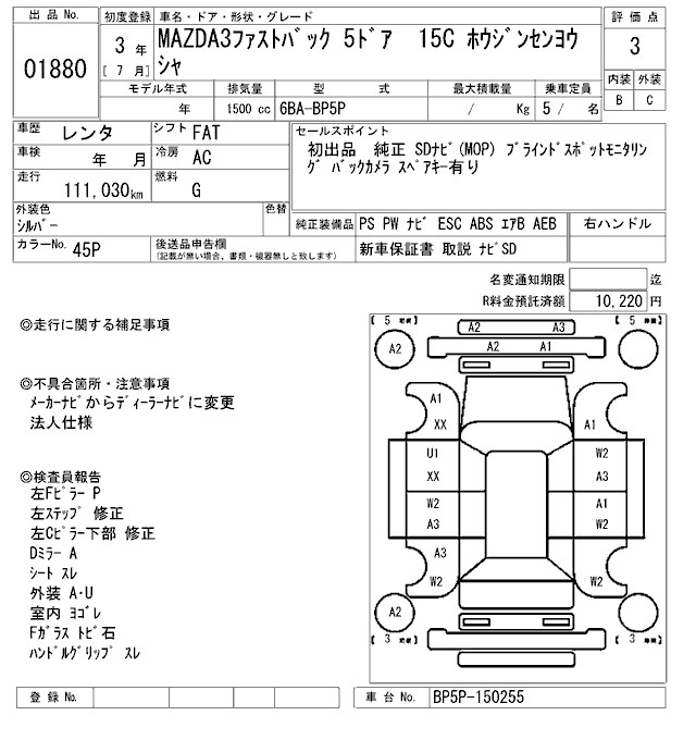 Аукционный лист MAZDA MAZDA3 2021