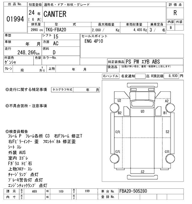 Аукционный лист MITSUBISHI CANTER 2012