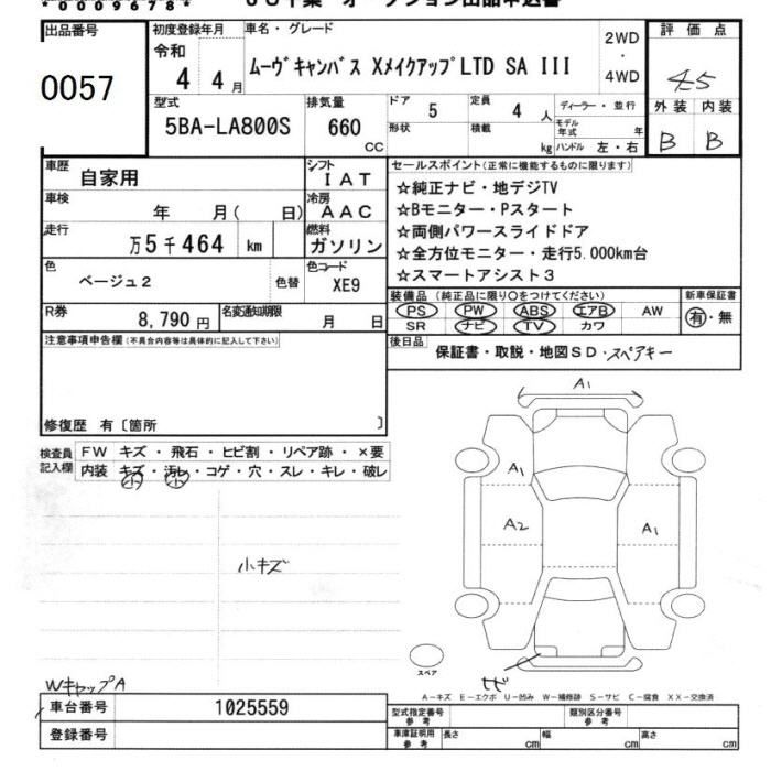 Аукционный лист DAIHATSU MOVE CANBUS 2022