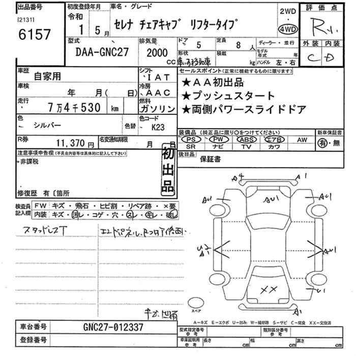 Аукционный лист NISSAN SERENA 2019