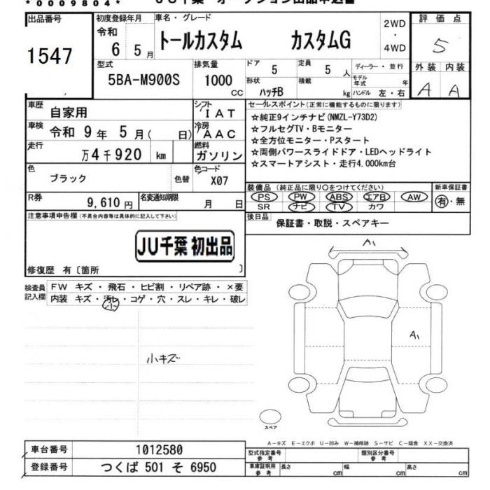 Аукционный лист DAIHATSU THOR 2024