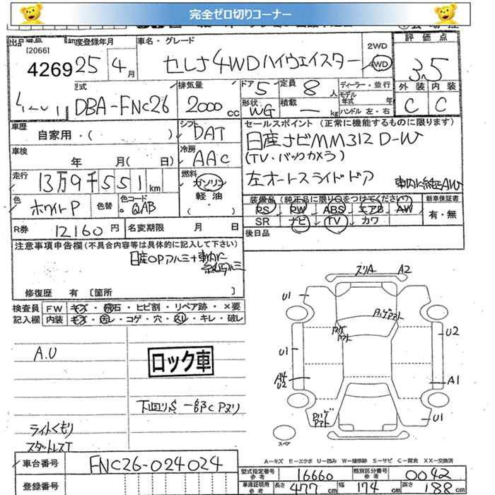 Аукционный лист NISSAN SERENA 2013