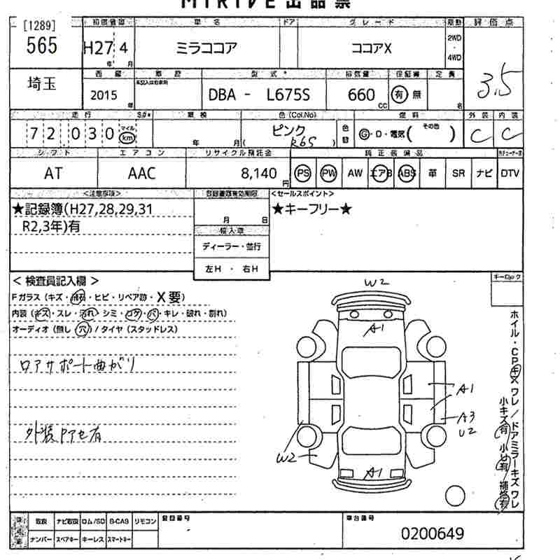 Аукционный лист DAIHATSU MIRA 2015