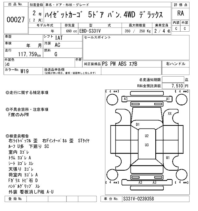 Аукционный лист DAIHATSU HIJET VAN 2020