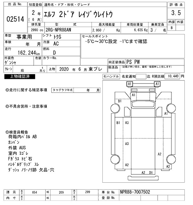 Аукционный лист ISUZU ELF 2020