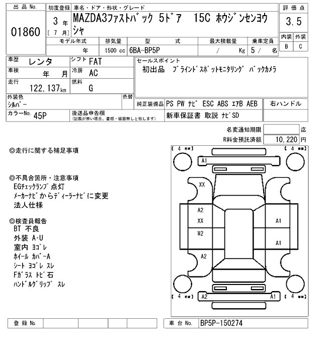 Аукционный лист MAZDA MAZDA3 2021