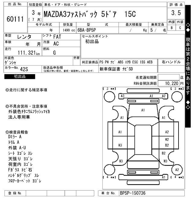 Аукционный лист MAZDA MAZDA3 2021