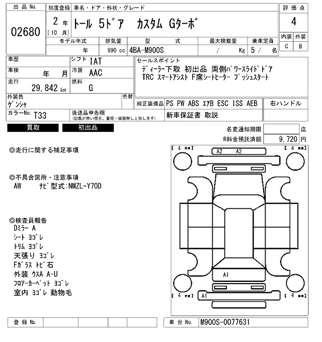 Аукционный лист DAIHATSU THOR 2020