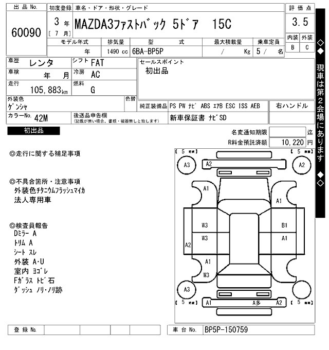 Аукционный лист MAZDA MAZDA3 2021