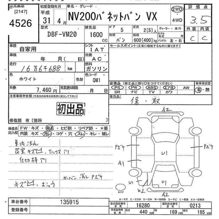 Аукционный лист NISSAN NV200 2019