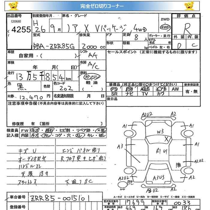 Аукционный лист TOYOTA NOAH 2014