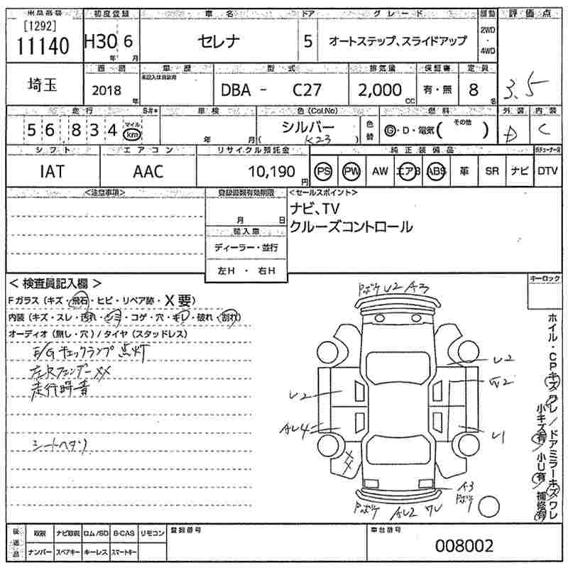 Аукционный лист NISSAN SERENA 2018