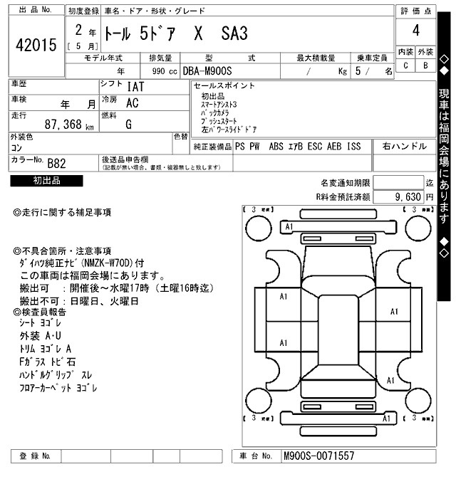 Аукционный лист DAIHATSU THOR 2020