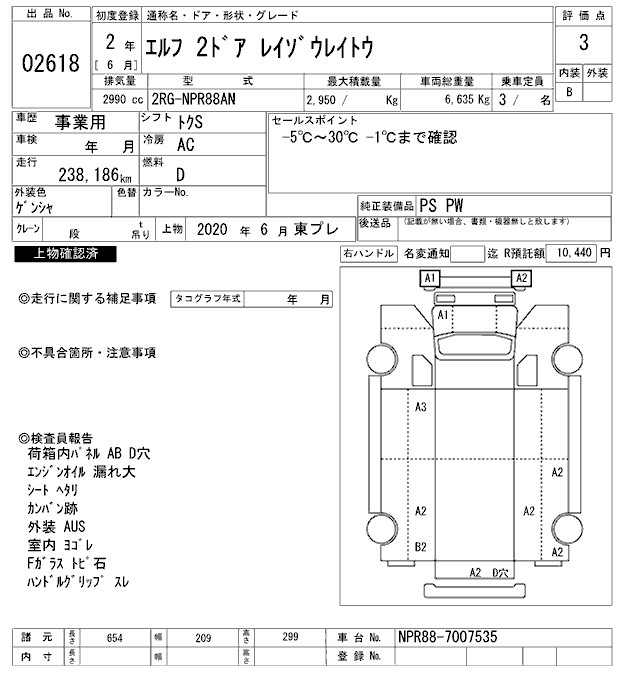 Аукционный лист ISUZU ELF 2020