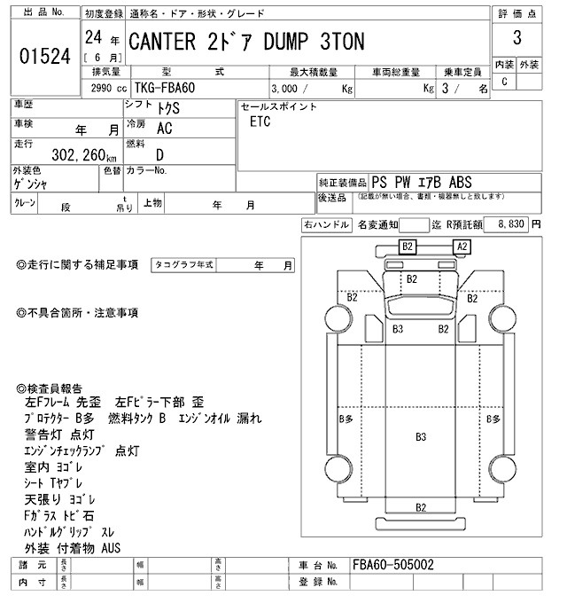 Аукционный лист MITSUBISHI CANTER 2012