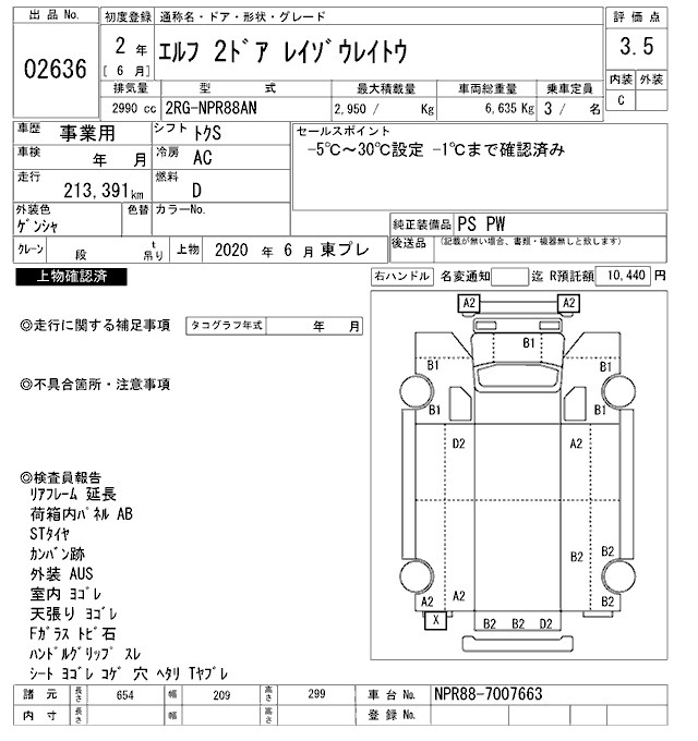 Аукционный лист ISUZU ELF 2020