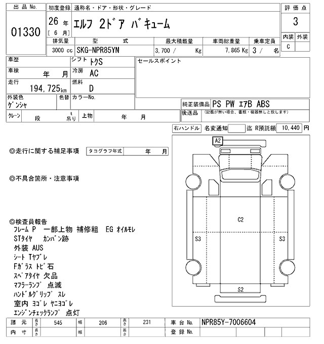 Аукционный лист ISUZU ELF 2014