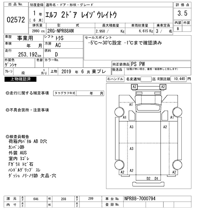Аукционный лист ISUZU ELF 2019