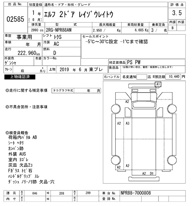 Аукционный лист ISUZU ELF 2019
