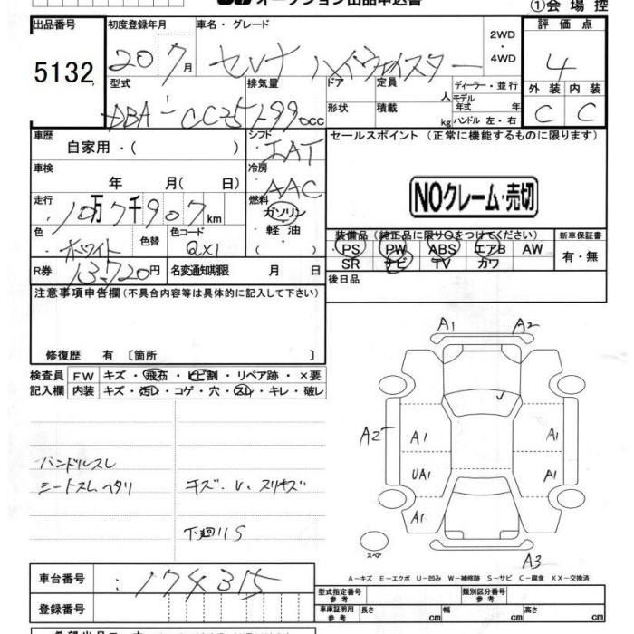 Аукционный лист NISSAN SERENA 2008