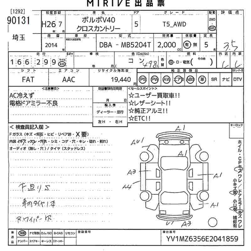 Аукционный лист VOLVO V40 2014