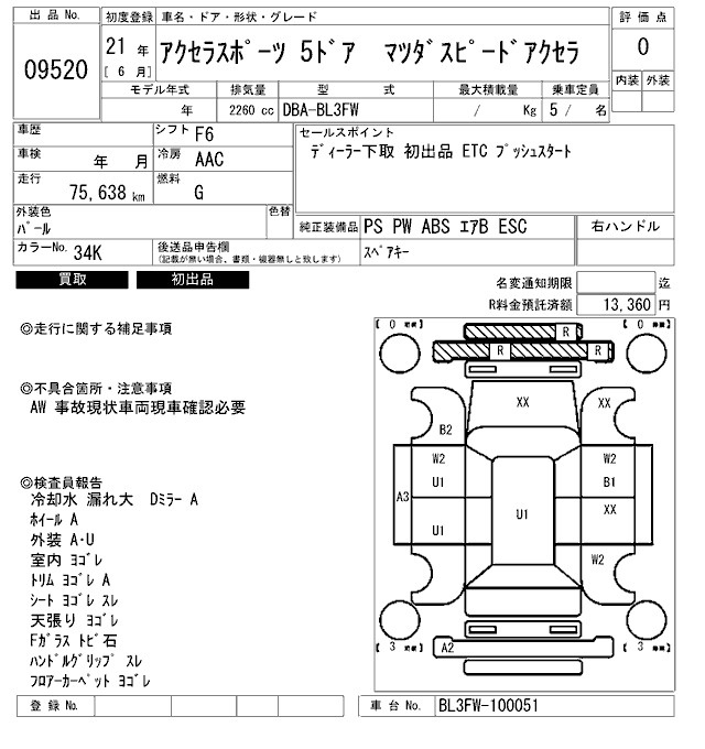 Аукционный лист MAZDA AXELA 2009