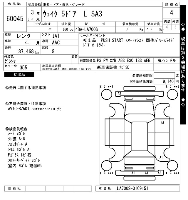 Аукционный лист DAIHATSU WAKE 2021
