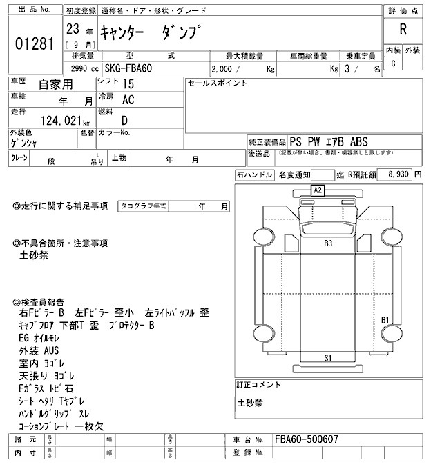 Аукционный лист MITSUBISHI CANTER 2011