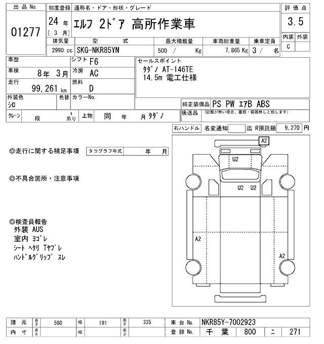 Аукционный лист ISUZU ELF 2012
