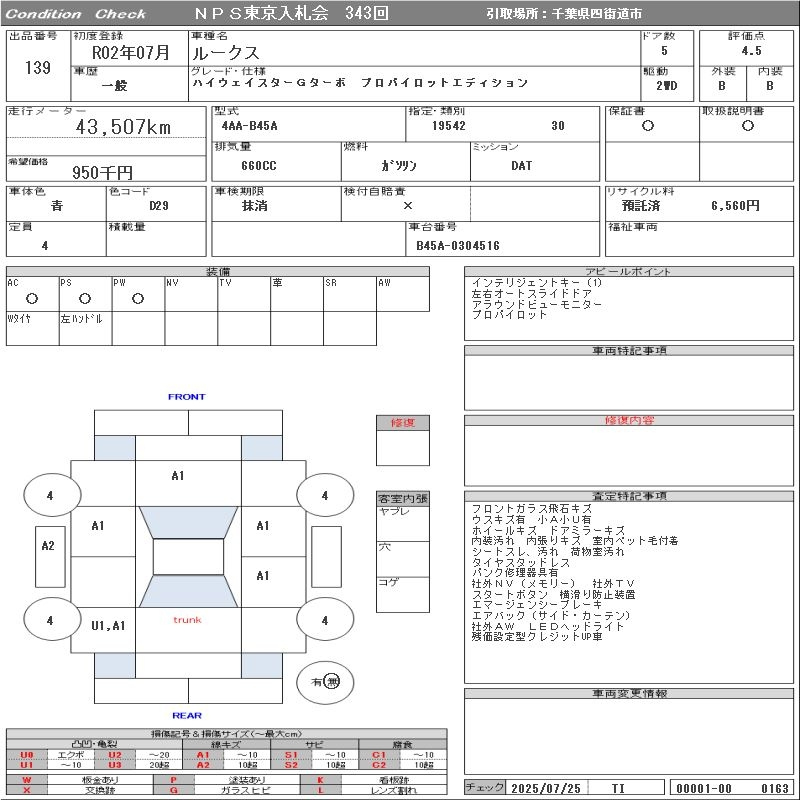 Аукционный лист NISSAN ROOX 2020