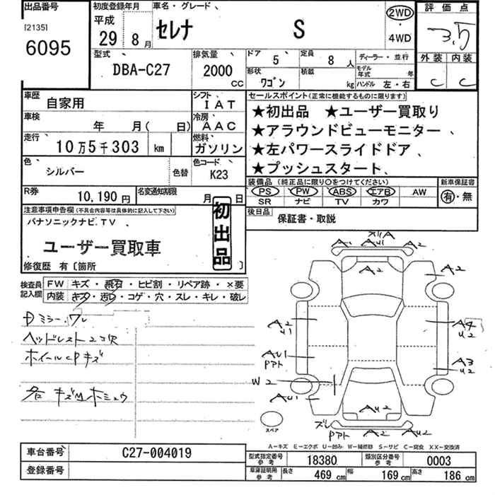 Аукционный лист NISSAN SERENA 2017