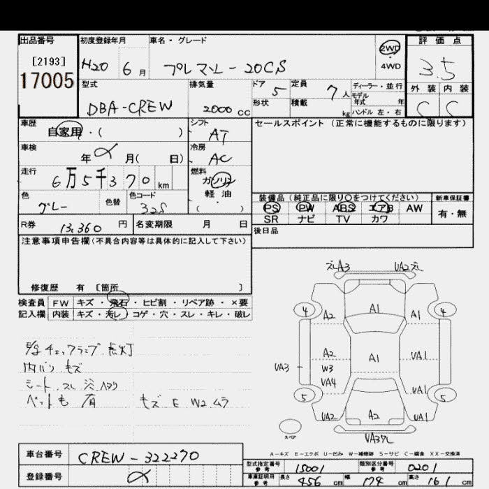 Аукционный лист MAZDA PREMACY 2008