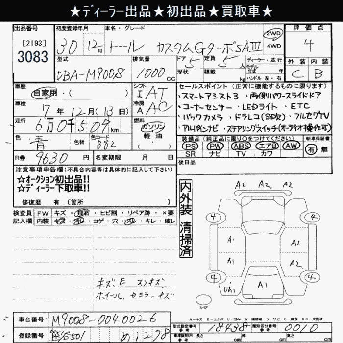 Аукционный лист DAIHATSU THOR 2018