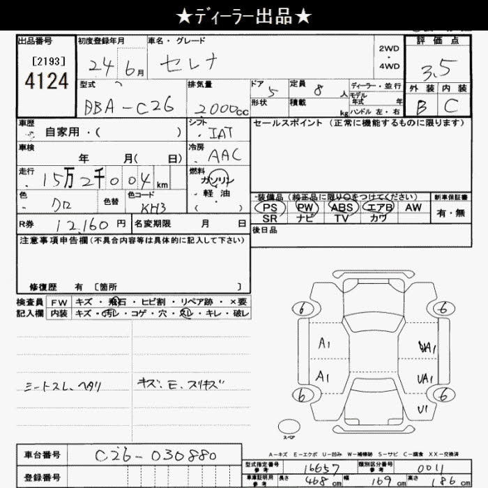 Аукционный лист NISSAN SERENA 2012