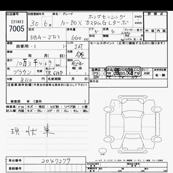 Аукционный лист HONDA N BOX 2018