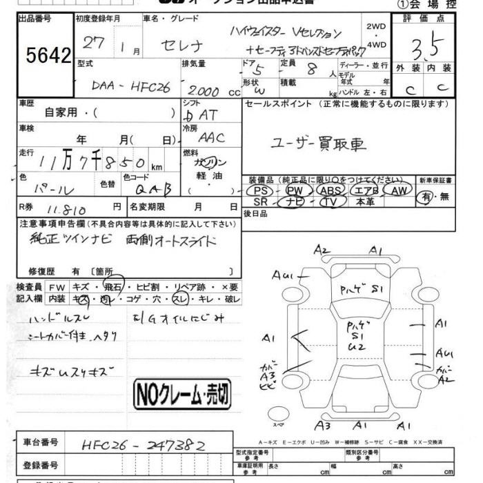 Аукционный лист NISSAN SERENA 2015