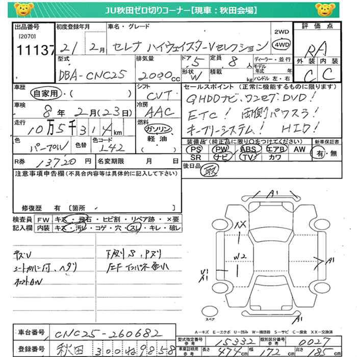 Аукционный лист NISSAN SERENA 2009