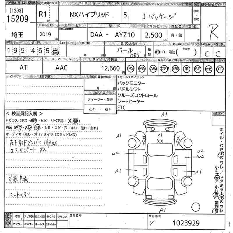 Аукционный лист LEXUS NX 2019