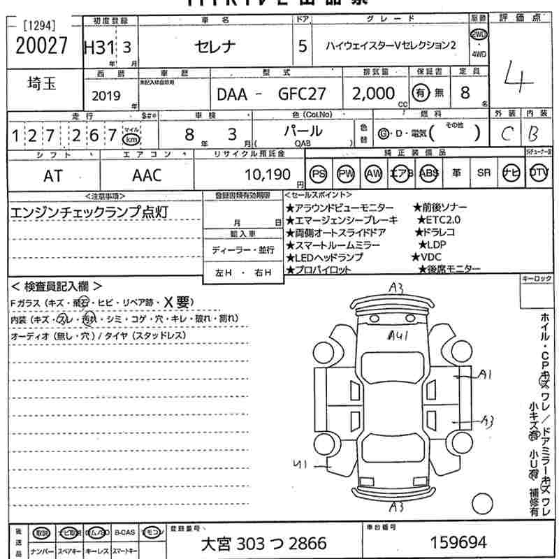 Аукционный лист NISSAN SERENA 2019
