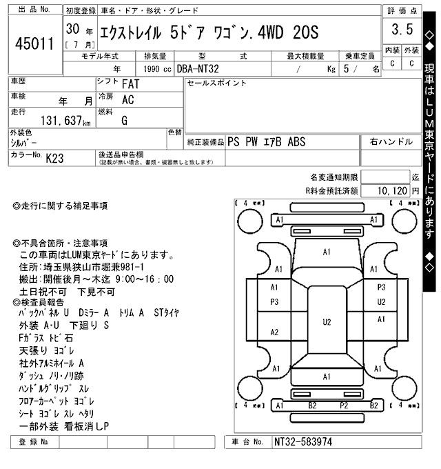 Аукционный лист NISSAN X-TRAIL 2018