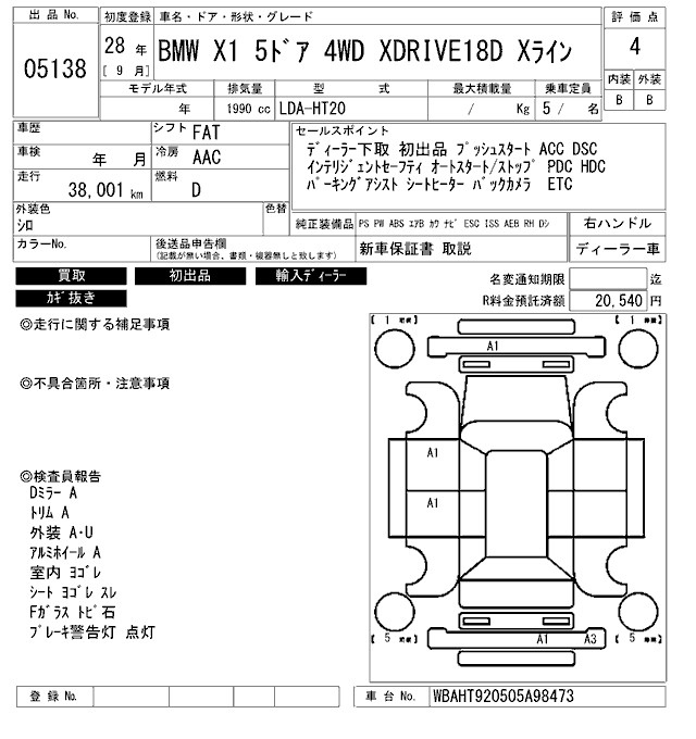 Аукционный лист BMW X1 2016