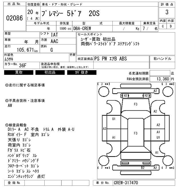 Аукционный лист MAZDA PREMACY 2008