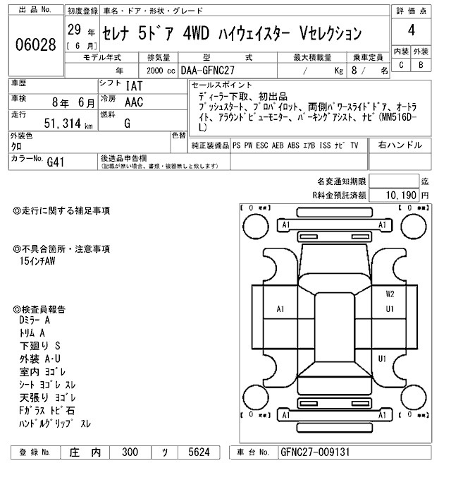 Аукционный лист NISSAN SERENA 2017