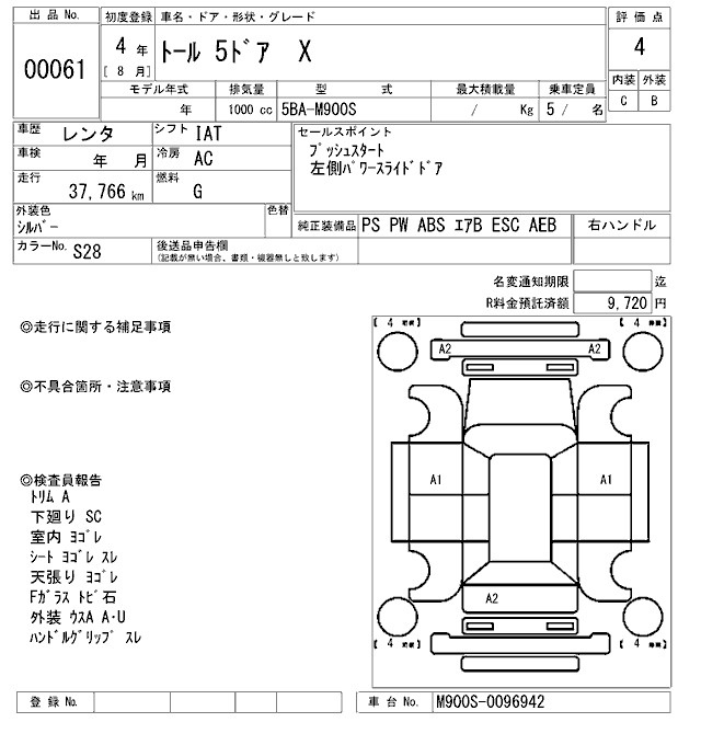 Аукционный лист DAIHATSU THOR 2022